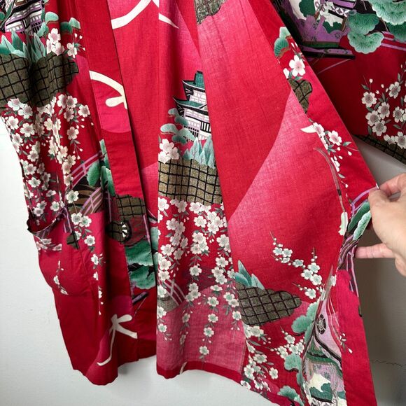 Made In Japan Red Floral Pagoda Multicolor Japanese Kimono and Matching Belt OS - Picture 4 of 15